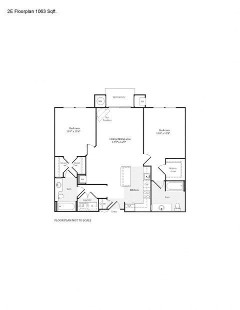 Floor plan for 2 beds, 2 baths, 1063 sqft